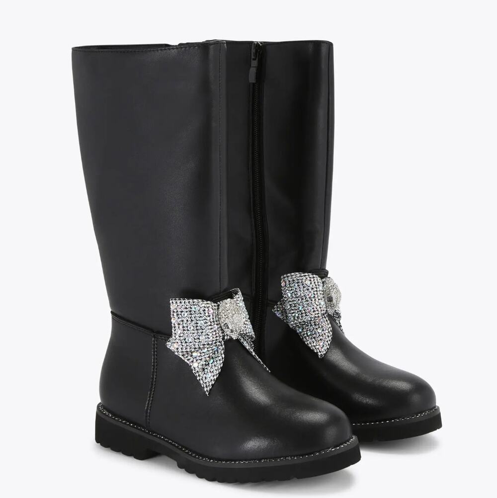 Kurt Geiger Kensington Sparkle Bow Tall High Boot | Black Toddler Girls Sz 5 NEW